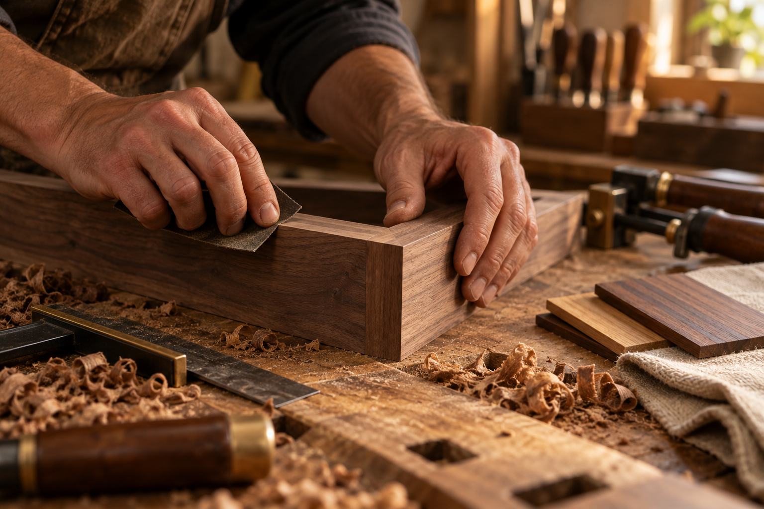Craftsperson sanding timber